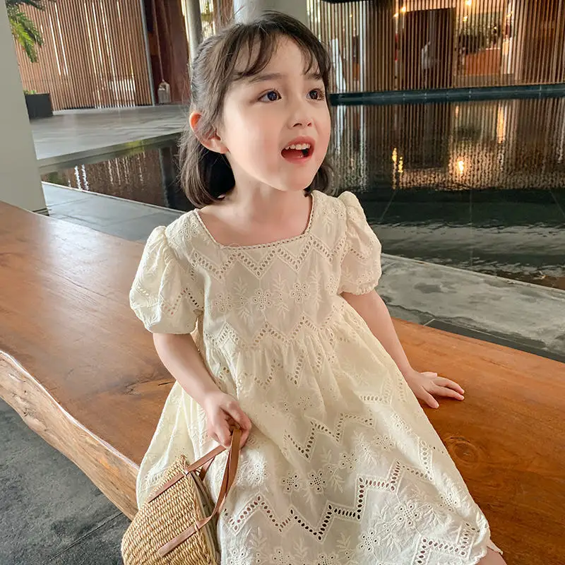 

Summer Baby Girls Short Sleeve Dress Baptism Toddler Cotton Casual Loose Girls Dresses Children Princess Dresses for Girls 2-7Y