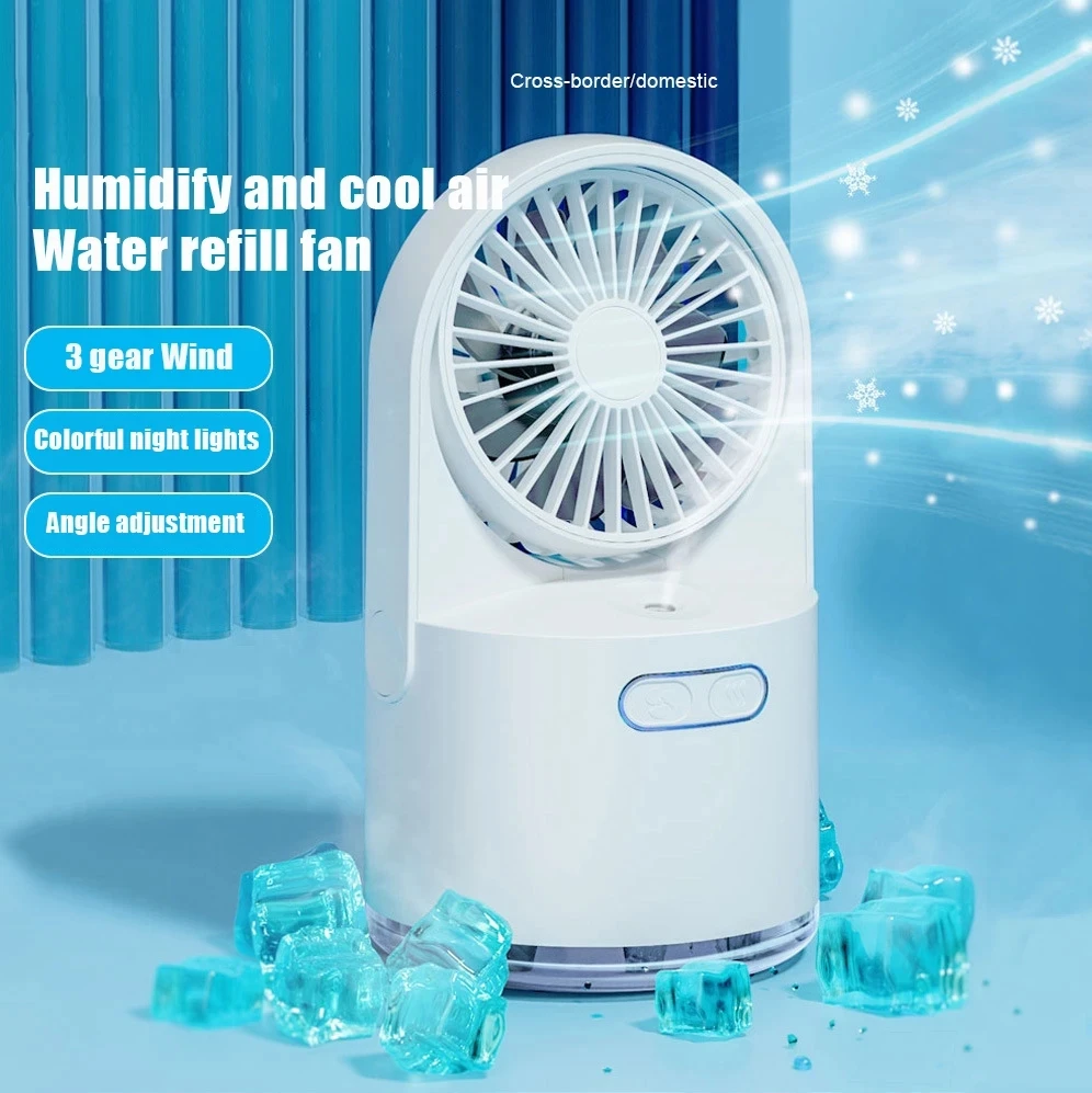 

household portable air conditioner humidifier night light 3 in 1 USB 2000mAh wireless large spray humidifier cooling mini fan