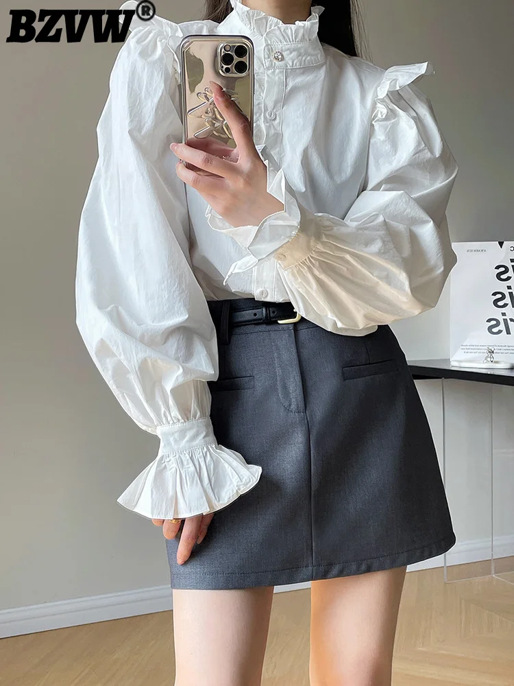 

BZVW Versatile Pure Color Spliced Shirt And Blouse Women's Flare Long Sleeve Temperament Shirts Female 2023 New Trend 25X0227