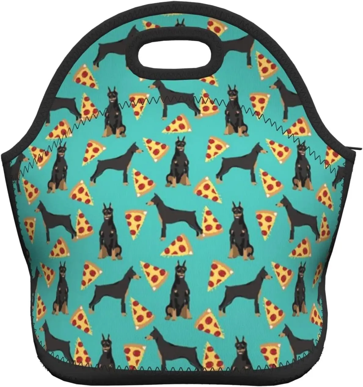

Doberman Pinscher Turquoise Pizza Lunch Box Reusable Lunch Bag Tote Bag Insulated Lunch Bag for Women Men Lunch Box
