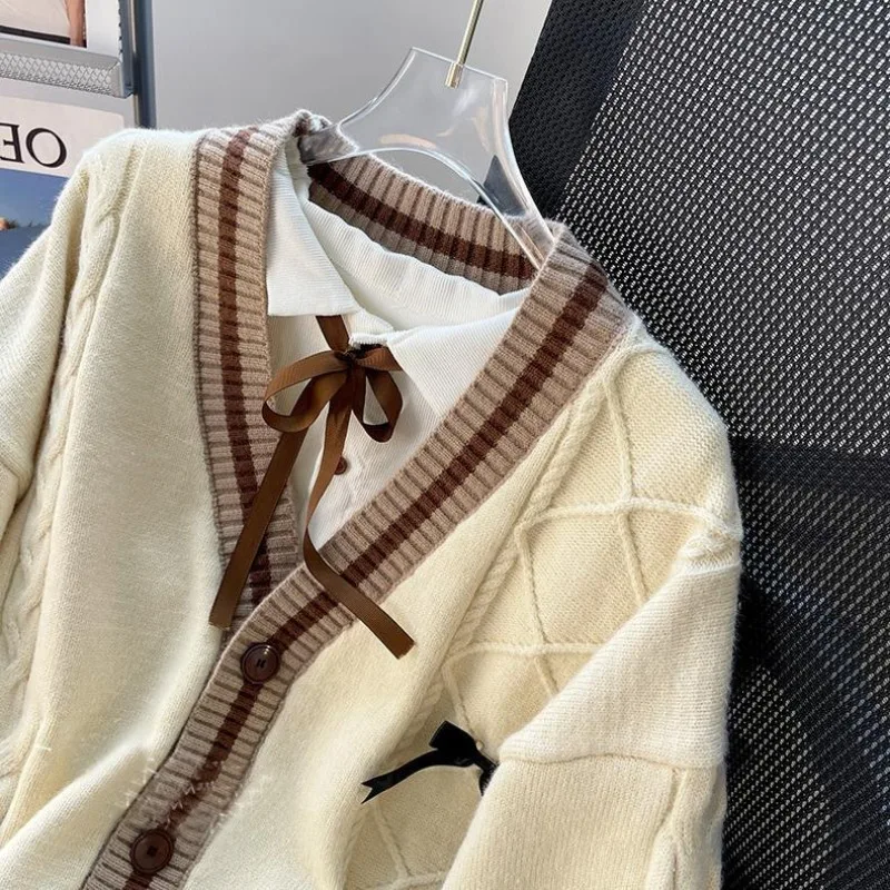 Осенняя Женская одежда студенческий вязаный кардиган в стиле колледжа топы