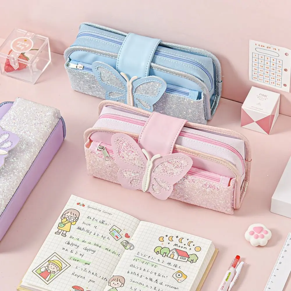 

Butterfly Pen Bag Creative Canvas Large Capacity Pencil Box Pencil Case School Office Supplies