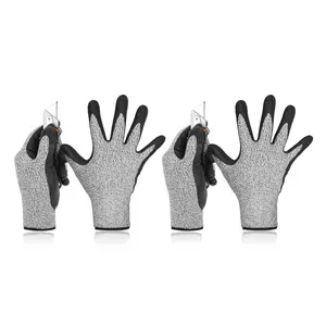 Level 5 Cut Resistant Gloves 3D Comfort Stretch Fit, Pass Fda Food Contact, Smart Touch, Grey 2 Pair(M&L)