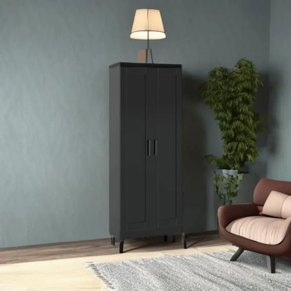 Деревянные шкафы для хранения узкие Отдельно стоящий высокий шкаф с 2-мя дверцами