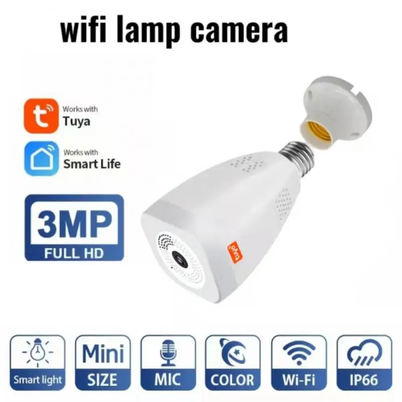 

Tuya 3MP 360° Panoramic Camera Lamp Home Security Surveillance Wifi Camera Wireless 4X Zoom Smart Life Motion Detection Lamp