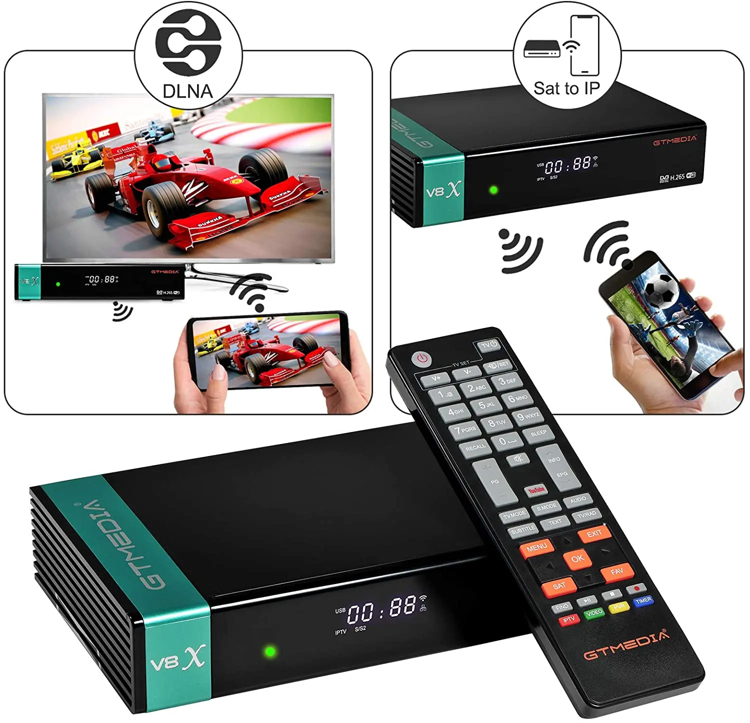 V8X GTMedia 1080P H.265 Full HD DVB-S/S2/S2X спутниковый ресивер с поддержкой встроенного Wi-Fi cam CA card