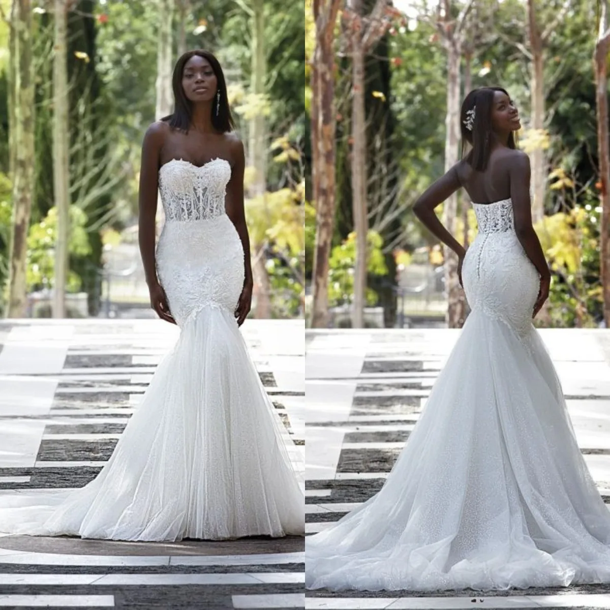 

African Mermaid Wedding Dresses Sweetheart Neck Bridal Gown Long Lace Applique Custom Made Vestido De Novia