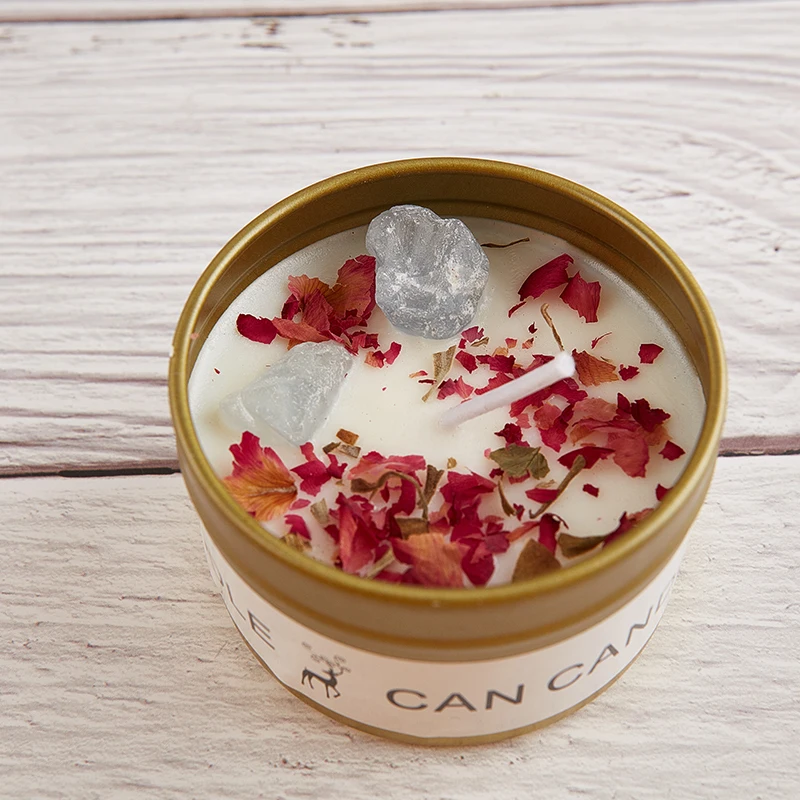 

INS 1PC Scented Long Lasting Soy Candles Crystal Stone Dried Flower Fragrance Smokeless Fragrance Candle For Home Decor