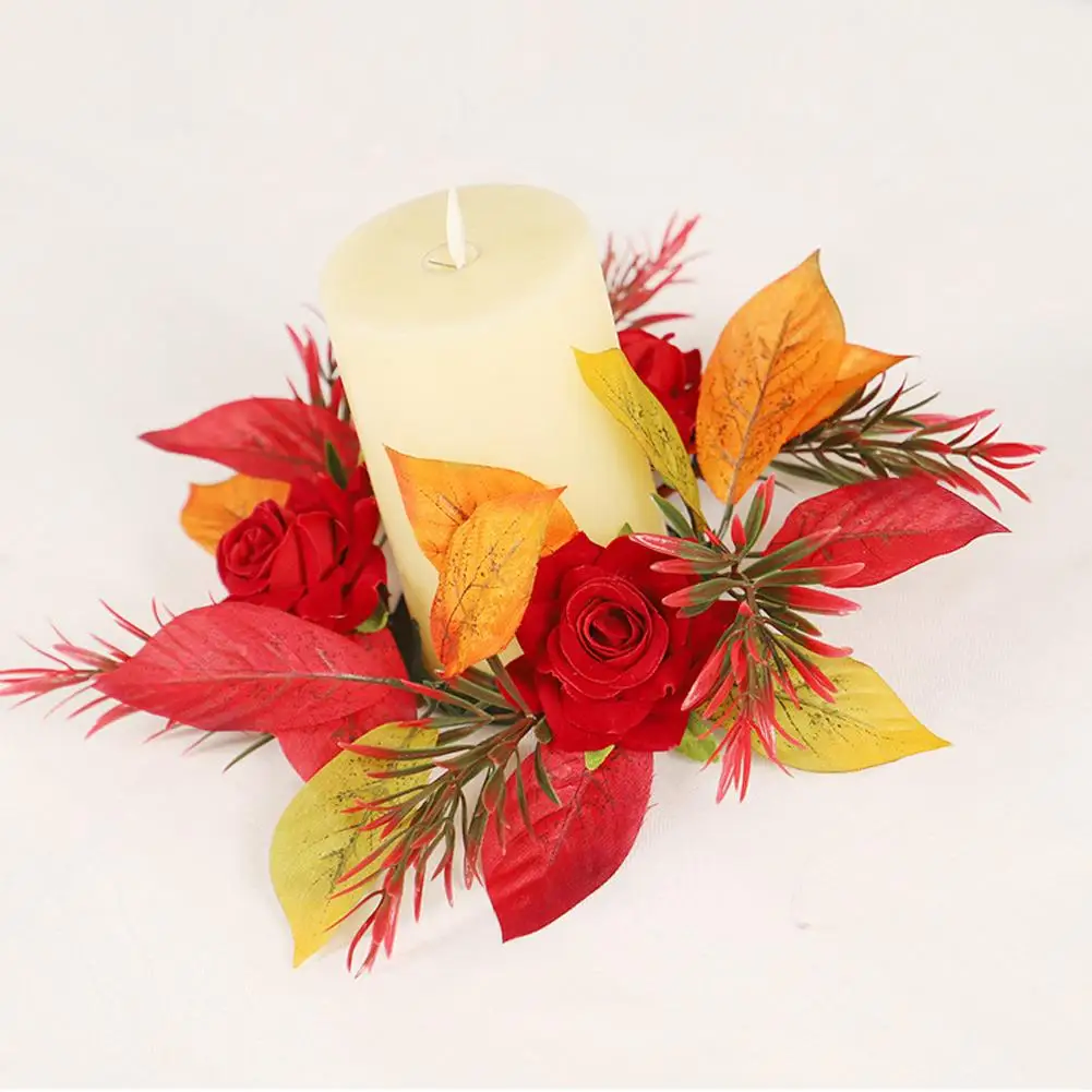 

Artificial Candle Wreaths Wedding Rose Candle Rings Exquisite Gift For Farmhouse Wedding Table Party Home Decor Wholesale