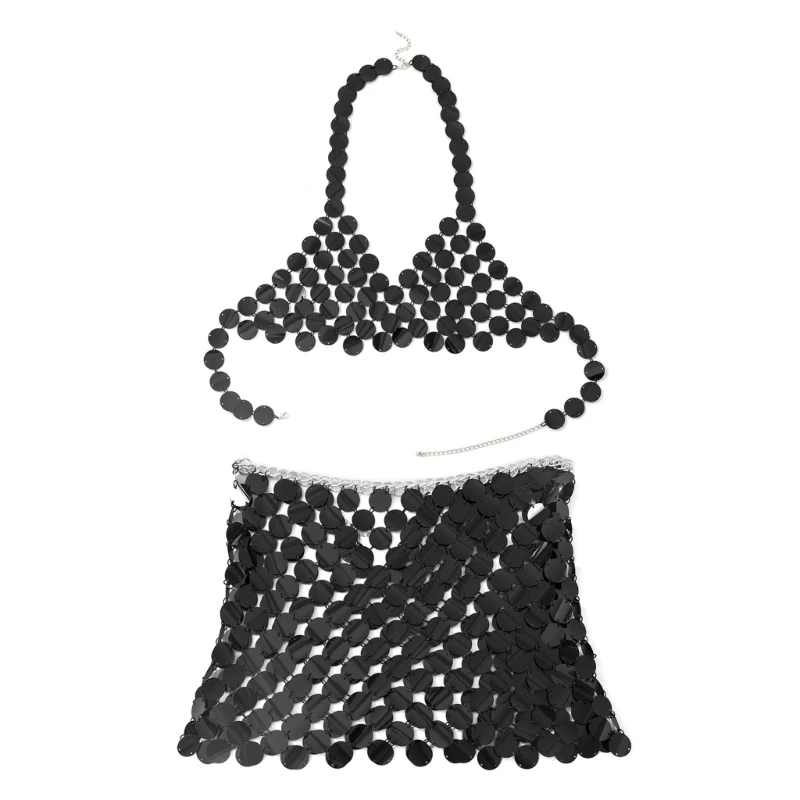 

Women Sexy Crop Top Bikini Hollow Out Shirt Sleeveless Bikini Sequins Club Cover