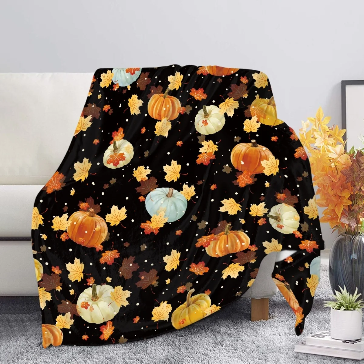 

TOADDMOS Thanksgiving Gift Luxury Pumpkin Harvest Designer Warm Home Throw Blanket for Living Room Bedroom Bed Sofa Picnic Cover