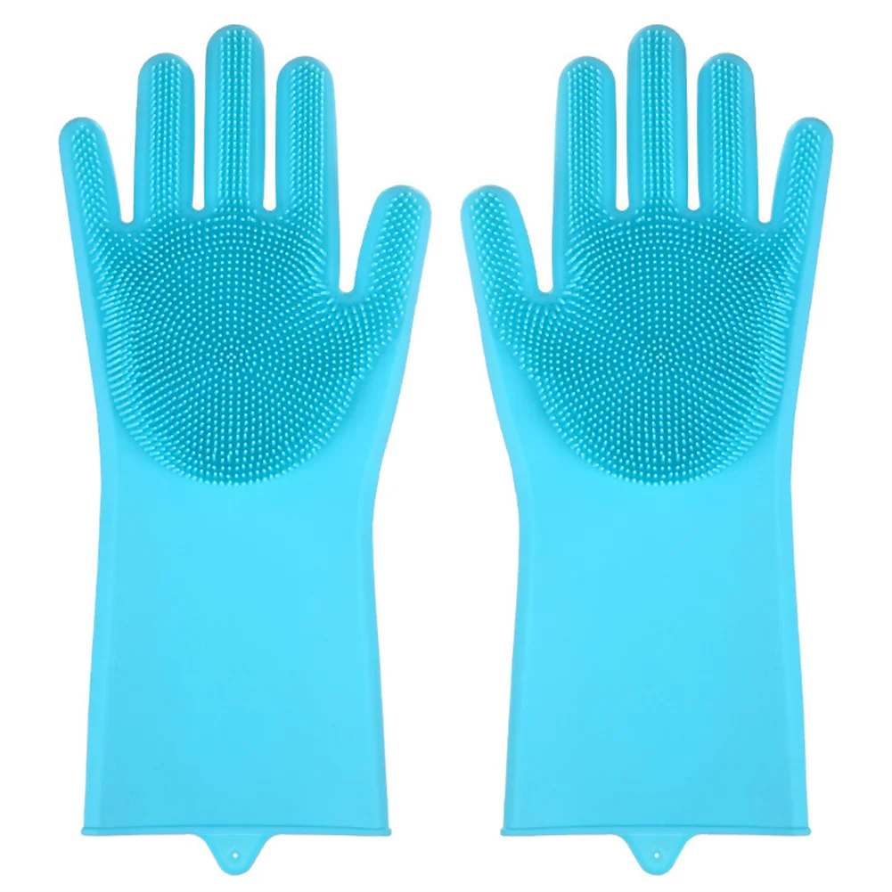 2pcs Silicone Scrubber Rubber Cleaning Gloves Dusting Dish Washing Pet Care Grooming Hair Car Insulated Kitchen Household Glove