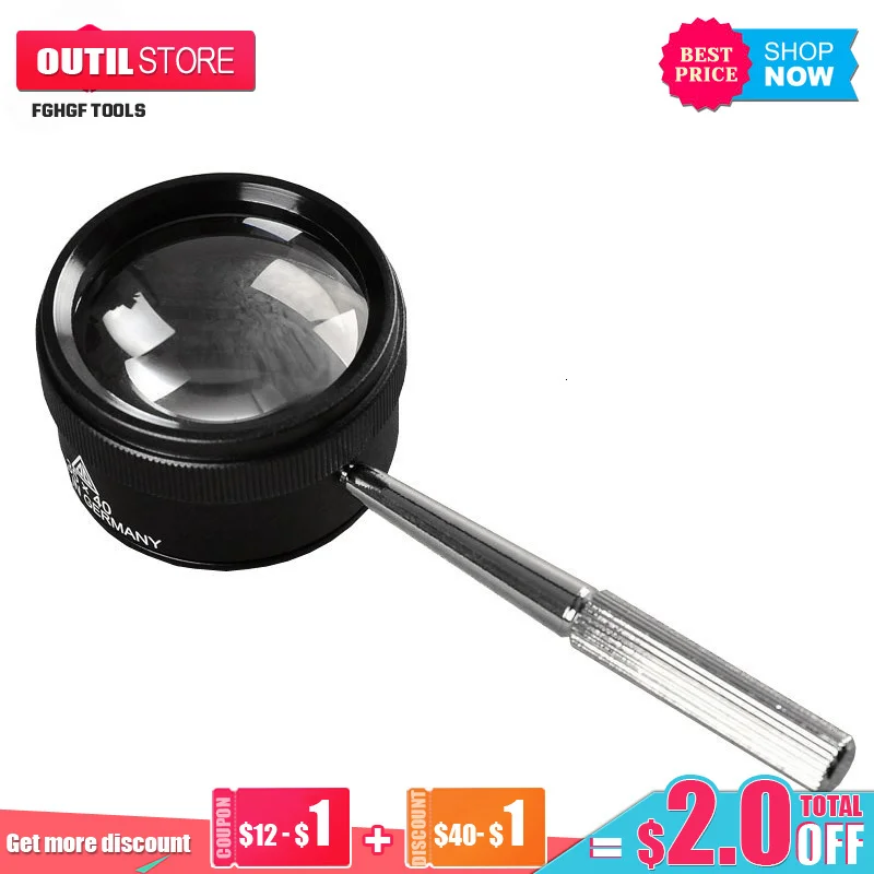 

30X40mm Portable Handheld Magnifying Jewelry Glass Opticals For Watch Helping Hand Repair Tool Handle Loup Magnifier Lampe Loupe