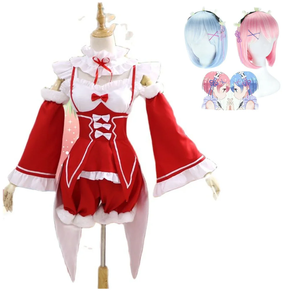 

2022 New Anime Ram Rem Cosplay Costume Re:life In A Different World From Zero Christmas Costume Wig
