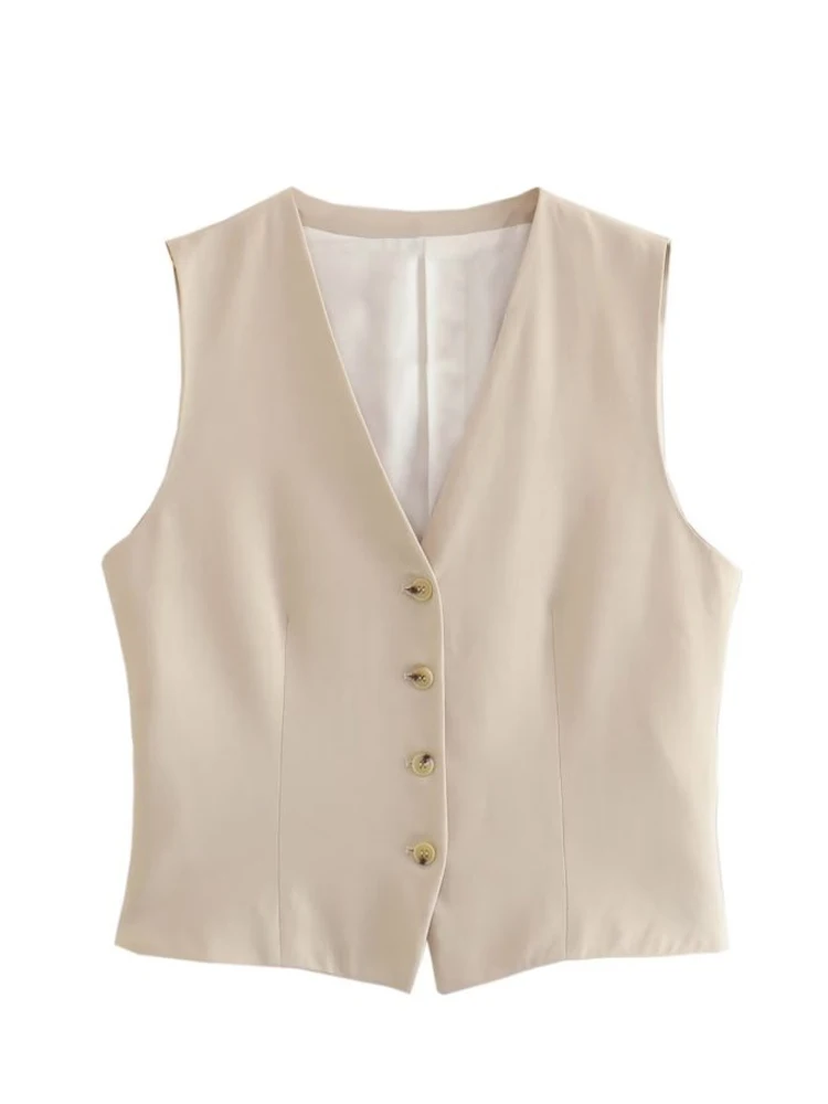 

Kumsvag 2023 Women Summer Vests Coats Casual Solid Single Breasted V-Neck Female Elegant Street Waistcoat Vest Clothing