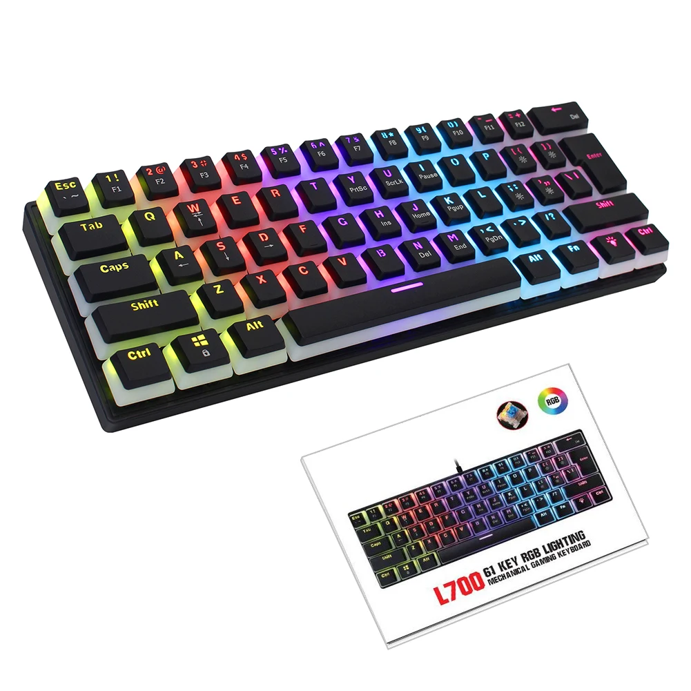 

Проводная игровая клавиатура, прочная с RGB-подсветкой, 61 клавиша, 60%