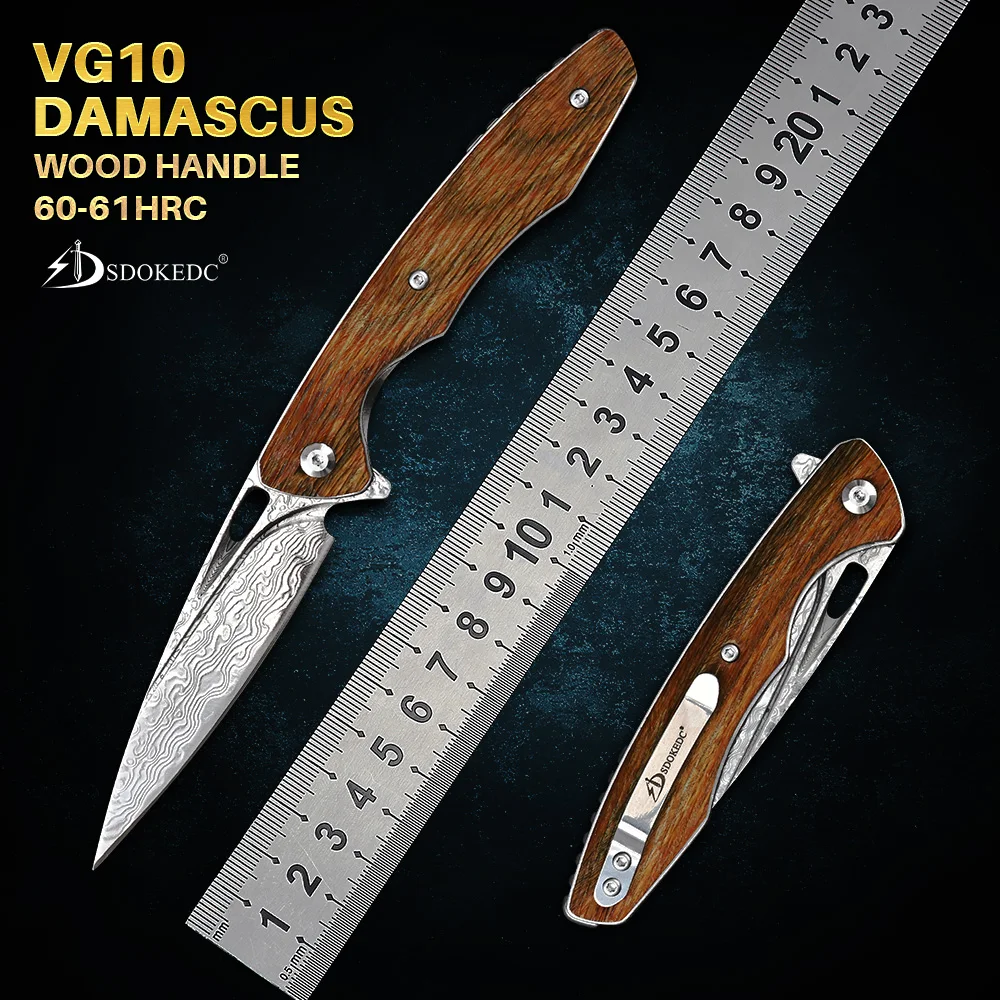 

SDOKEDC VG10 Damascus Folding Knife Tactical Outdoor Camping Survival Hunting EDC Self Defense Pocket