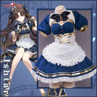 uwowo game fategrand order ishtar cosplay costume maid outfit cute lolita dress girls long dress dark blue apron