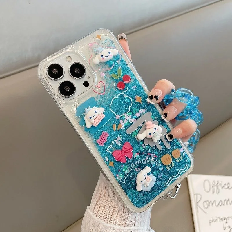 Sanrio Cinnamoroll  Kuromi Quicksand Phone Cases For iPhone 14 13 12 11 Pro Max Mini XR X XS MAX 8 7 Plus SE Anti-fall Cover