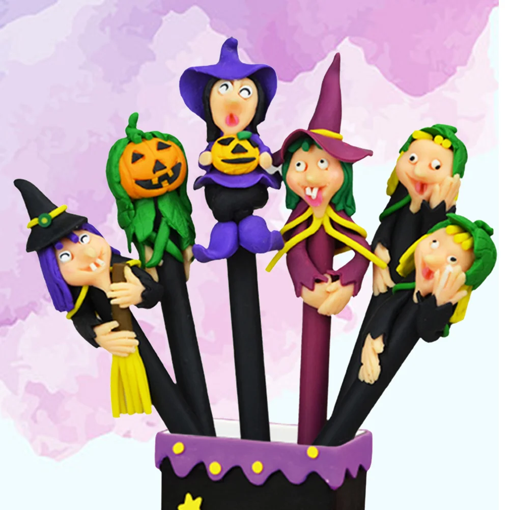 

12Pcs Halloween Ballpoint Pen Polymer Clay Wizard Witch Roller Ball Pen Party Favors Gift (Random Style)