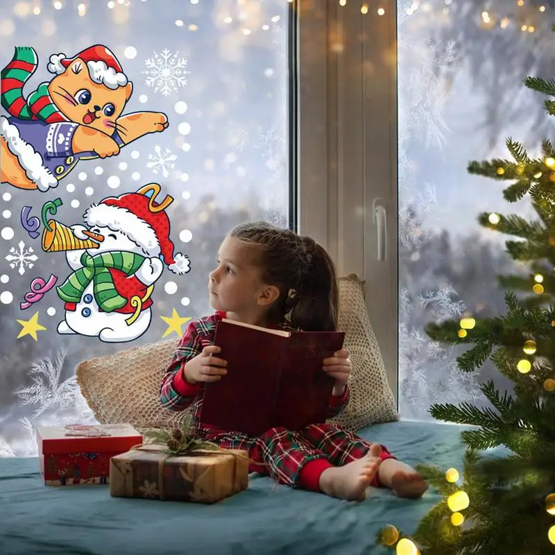 Зимние оконные наклейки Рождественский мультяшный Снеговик Наклейки домашний
