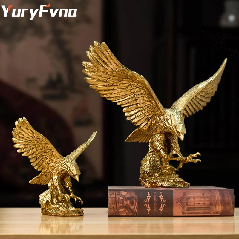 

YunFvna American Resin Golden Eagle Statue Art Animal Model Collection Ornament Home Office Desktop Feng Shui Decor Figurines