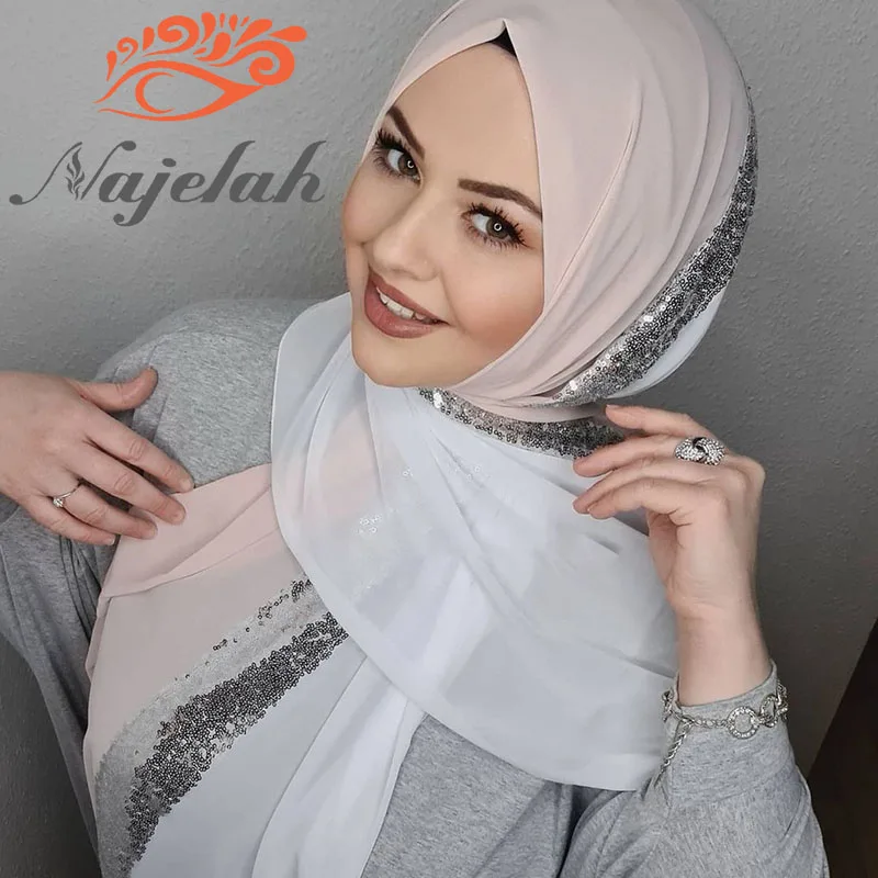 

Muslim Luxury Sequin Chiffon Abaya Hijab Hijabs For Woman Abayas Jersey Scarf Islamic Dress Women Turbans Head Instant Turban
