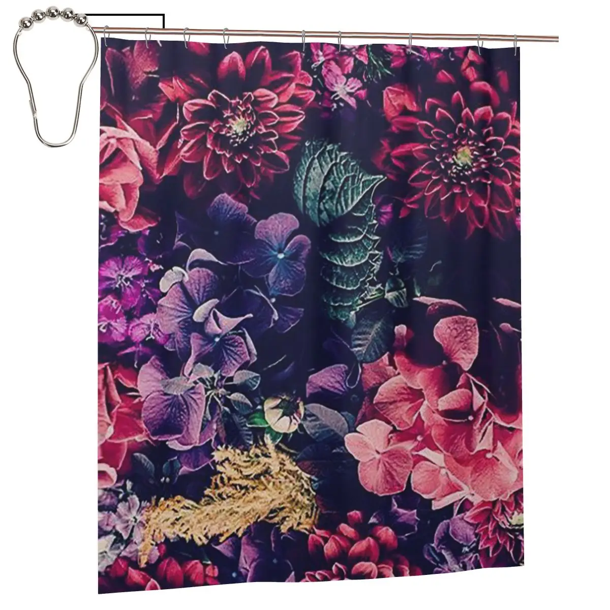 

Red Purple Flower Shower Curtain for Bathroon Personalized Funny Bath Curtain Set with Iron Hooks Home Decor Gift 60x72in
