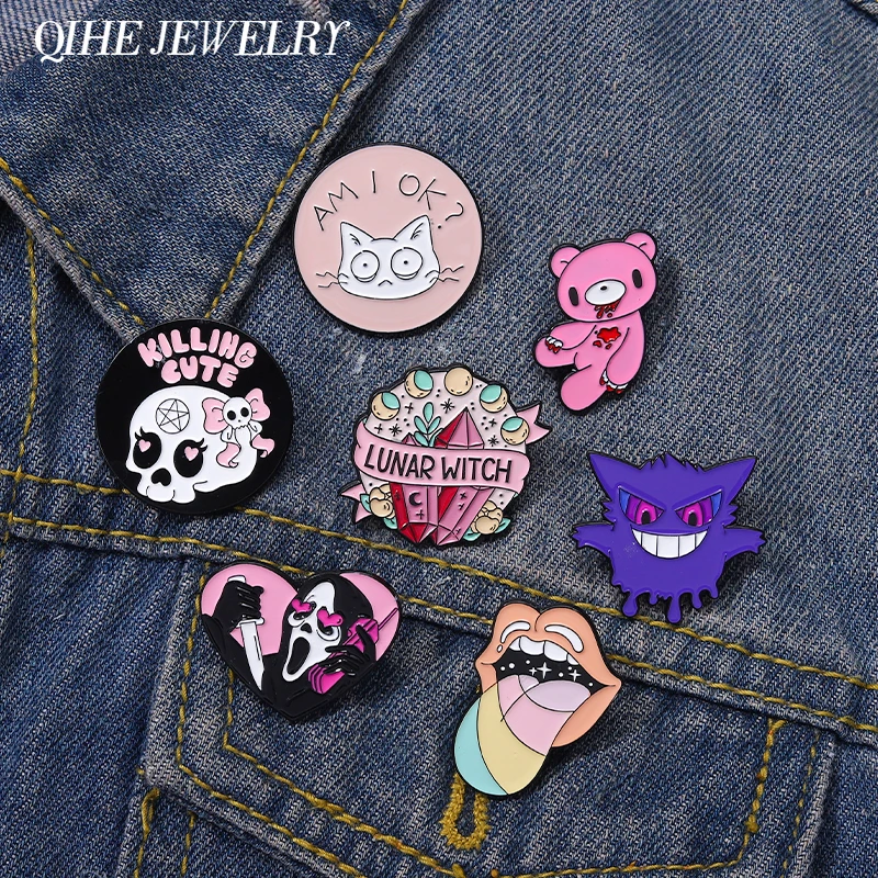 

Witch Cartoon Enamel Pin Skull Animals Badges Punk Brooches Goth Lapel Clothes Backpack Feminism Jewelry Women Gift Wholesale