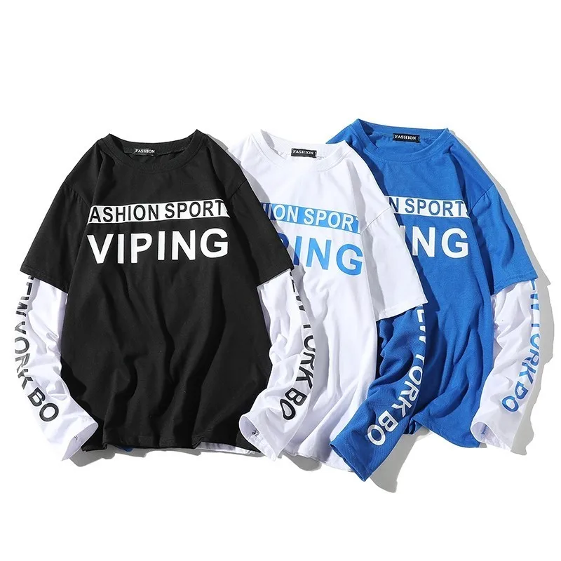 

Sleeve Patchwork Crewneck Sweatshirts Men Spring Fashion Trends Streetwear Teenage Plus Size Letter Print Tracksuit Pullover Top