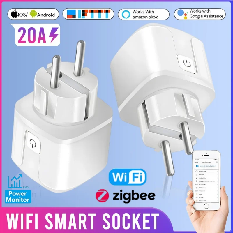 

CORUI 20A EU EWelink WiFi Smart Socket Tuya ZigBee Smart Plug With Power Monitoring Alexa Google Home Yandex Alice Voice Control
