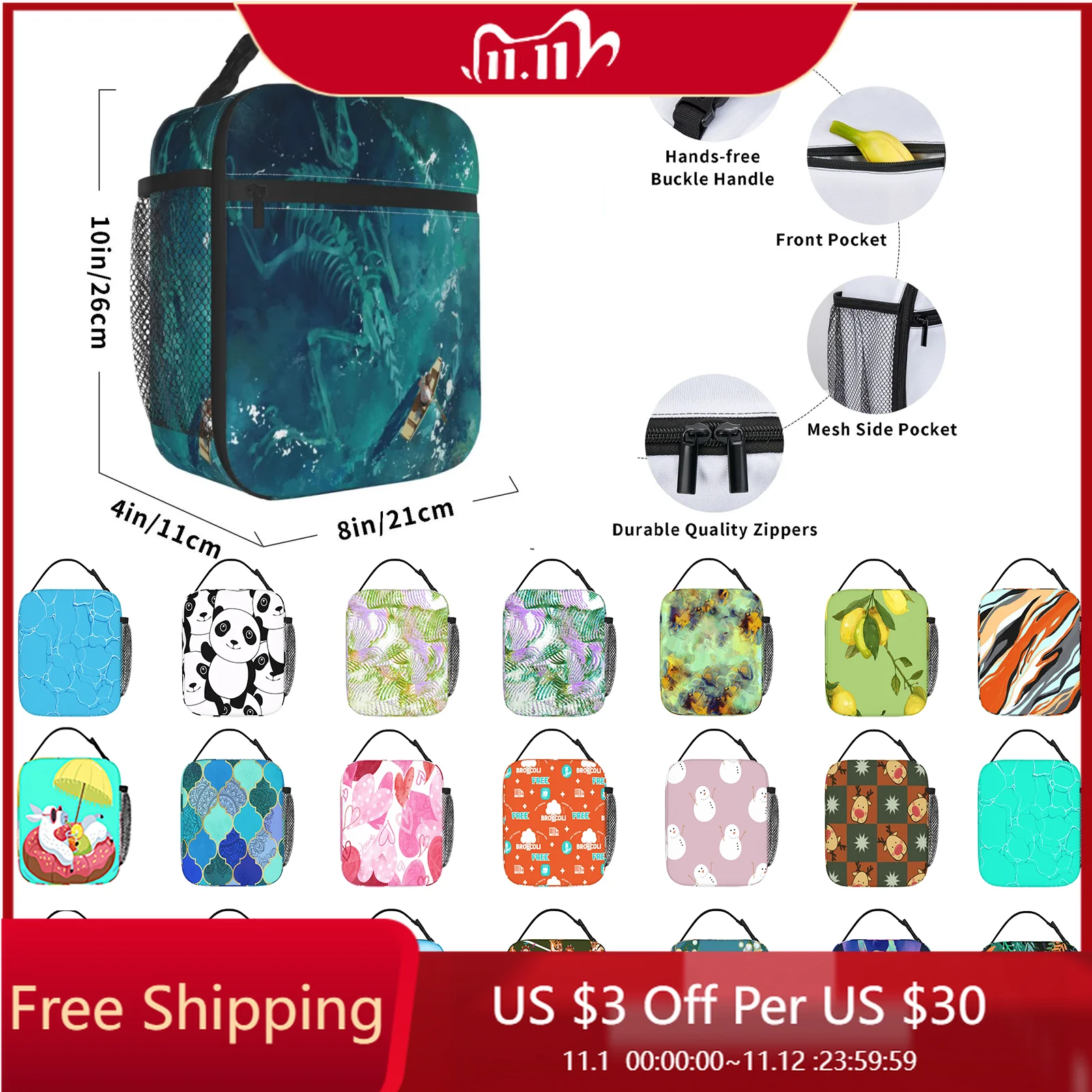 

Portable Picnic Bag Thermal Insulated Lunch Box Tote Cooler Handbag Waterproof Backpack Bento Pouch School Food Storage Bags