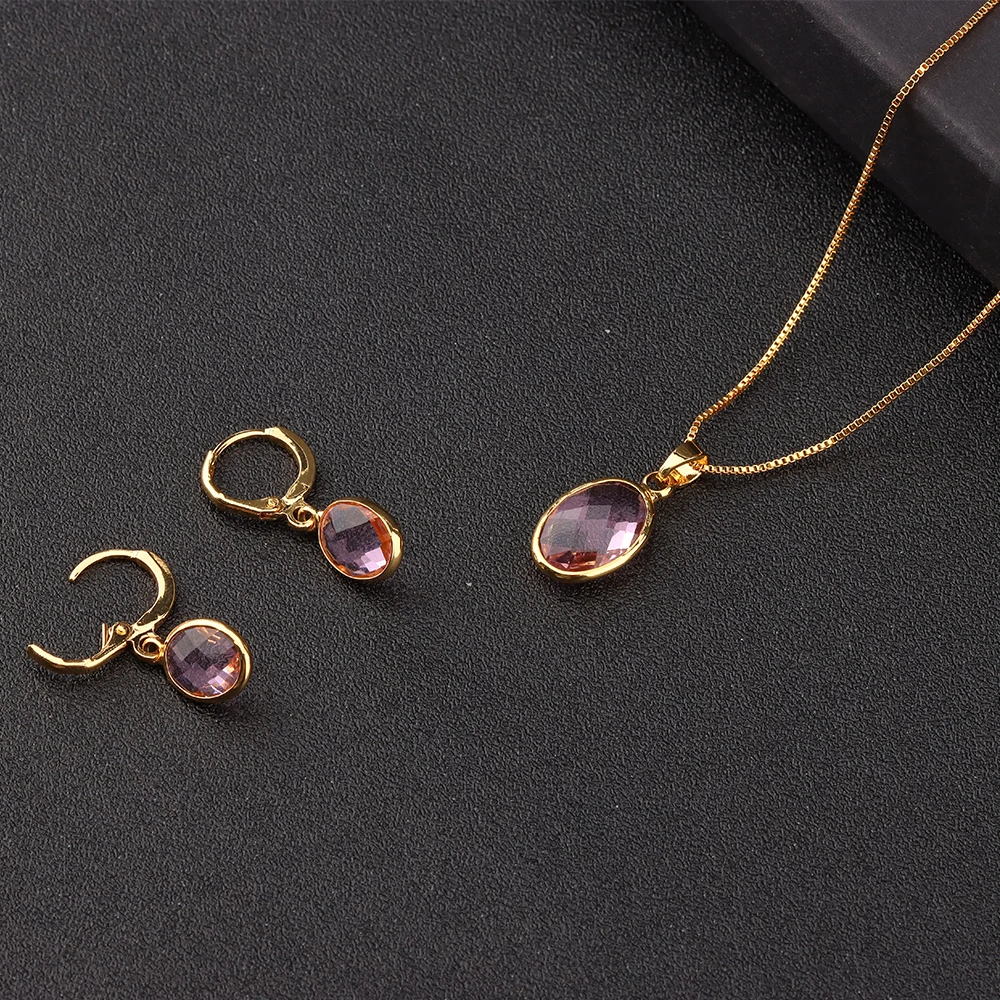 

Colorful Zircon Korean Light Luxury Jewelry Sets for Women Brass Earrings Pendant Necklace Wedding Party Engagement Present Gift