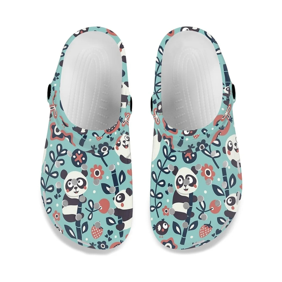 Beliodome Cute Floral Panda Design Clogs Garden Shoes for Womens Summer Breathable Slippers Non-Slip Outdoor Beach Sandals