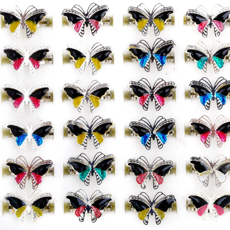 

50PCS Vintage Butterfly Glitter Powder Adjustable Size Mood Ring Unique Temperature Control Color Animal Rings Female Jewelry