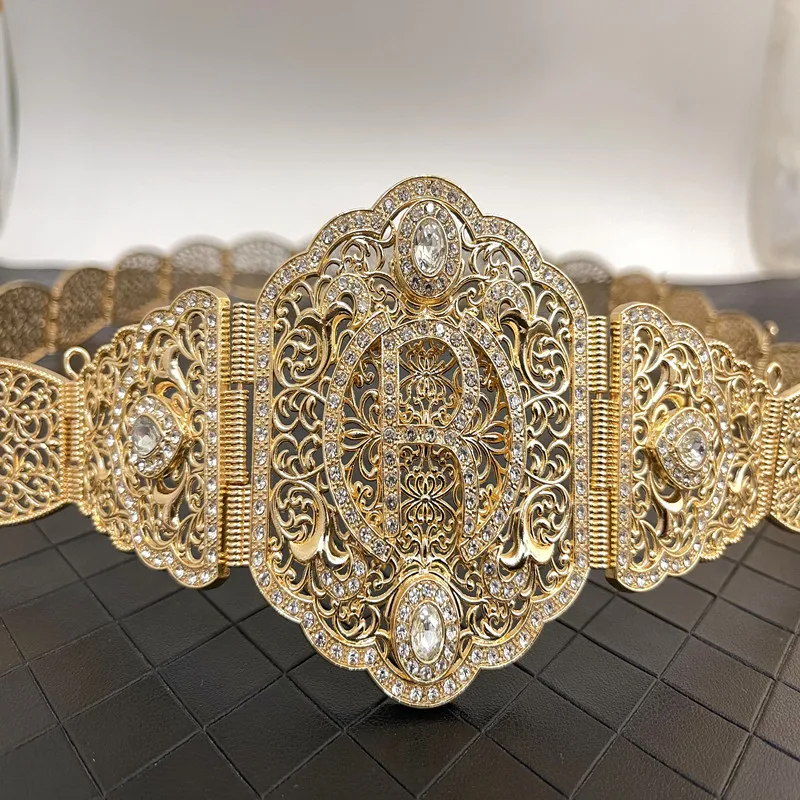 

Марокканский Модный золотой ремень, популярный пояс, позолоченный ремень с отверстиями, ювелирные изделия для свадебвечерние регулируемой...