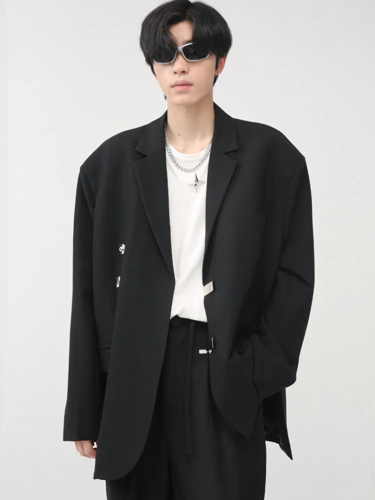 

SYUHGFA Men Clothing Koean Casual Metal Button Suit Coat For Male 2022 Autumn New Loose Simple Long Sleeve Shoulder Pads Blazers