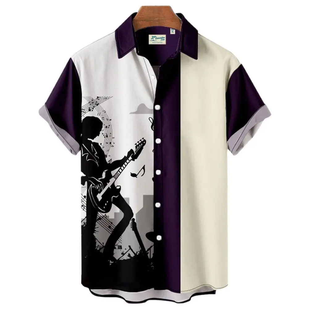 2023 New Hawaiian Men's Music Shirt Short Sleeve 3d Fashion Printed Shirts For Men Casual Loose Tee Tops Rock Shirt Men Camisa