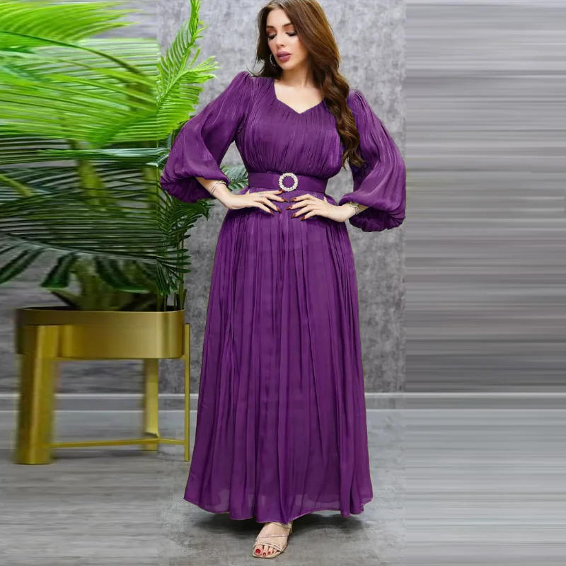 Muslim Fashion Hijab Dubai Abaya Long Dresses With Sashes Islam Clothing African Party Dresses for Women Robe Musulman Djellaba