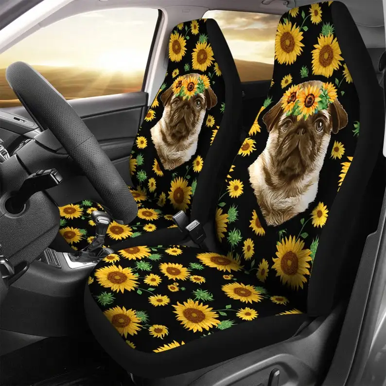 

Pug Car Seat Covers, Animals Lovers New Car Gifts for idea Cute Car Accessories Custom Made Cover