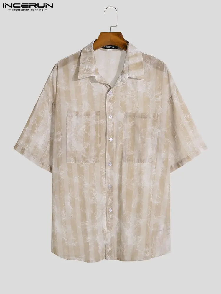 Fahsion Casual Style Tops INCERUN Men's All-match Simple Blouse Korean Style Male Pattern Marble Short Sleeve Shirts S-5XL 2022