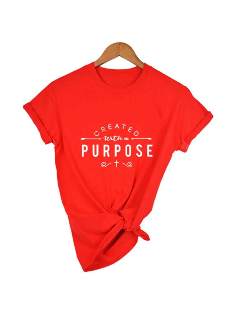 Created with A Purpose Cross T Shirts Casual Women Christian Faith Tee Shirt Femme Tumblr Grunge Short Sleeve Top Drop Shipping images - 6