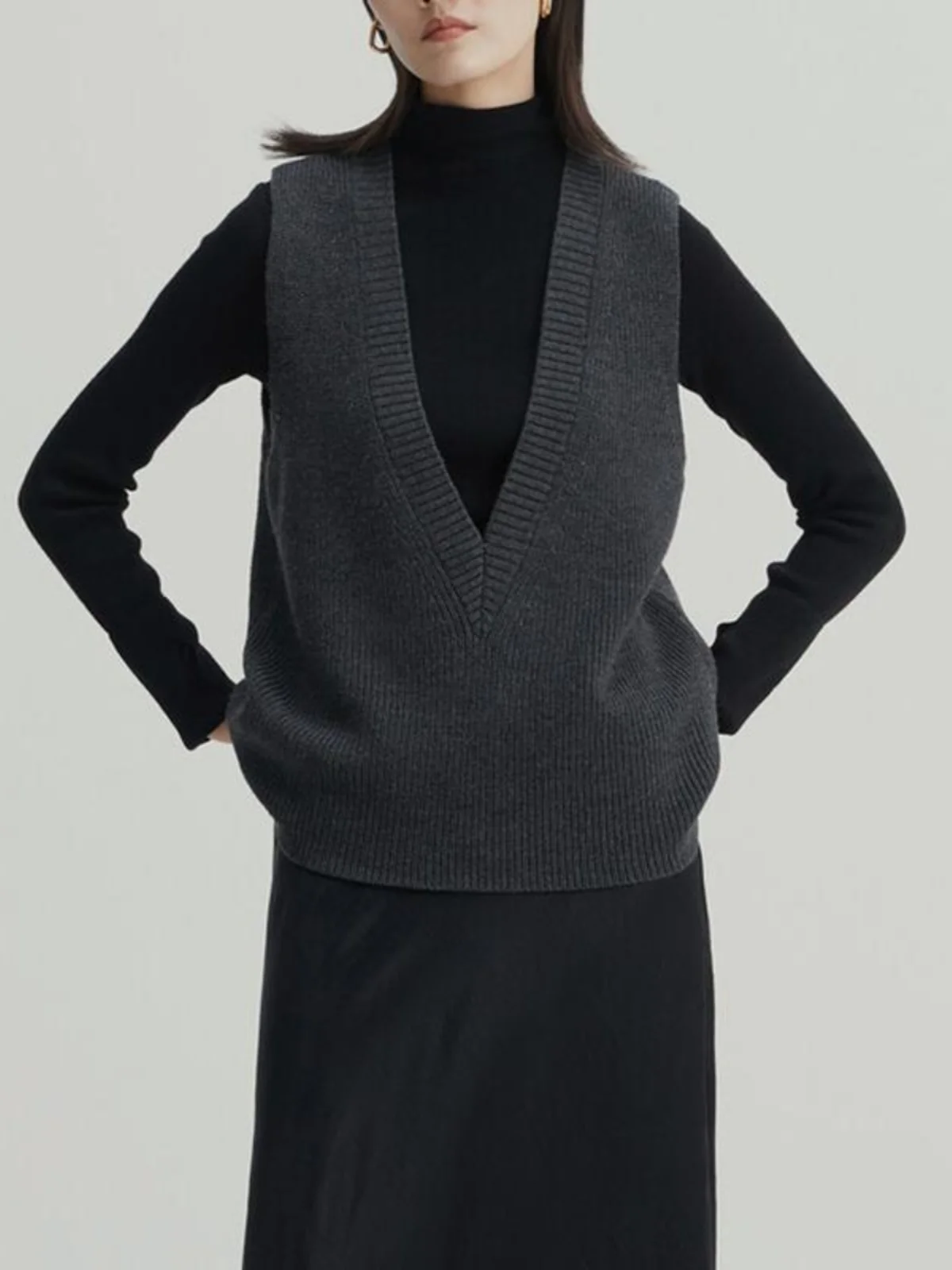 Корейская серия с v-образным вырезом мягкий клейкий однотонный свитер жилет