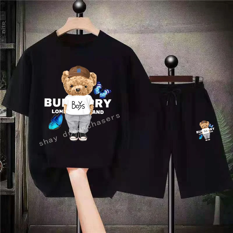 Luxury Brand Shirt Shorts Set Men And Women Oversized Summer Fashion Sportswear Street Clothing Bear Men Anime Short T-shirt Set