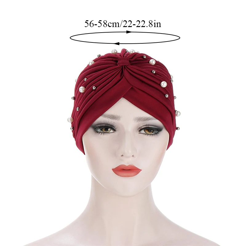 Pearls Beaded Women Turban Hat Muslim Hijab Bonnet Indian Cap Head Wrap Casual Chemo Cancer Cap Muslim Twist Hat Head Scarf images - 6