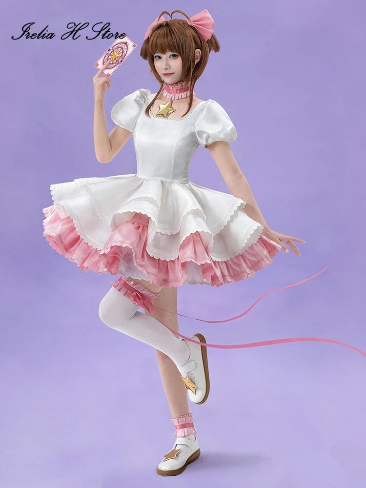 

Irelia H Store Anime Cosplays Card Captor Sakura Cosplay Costume pink and White dress Sakura combats Dress Halloween Costumes