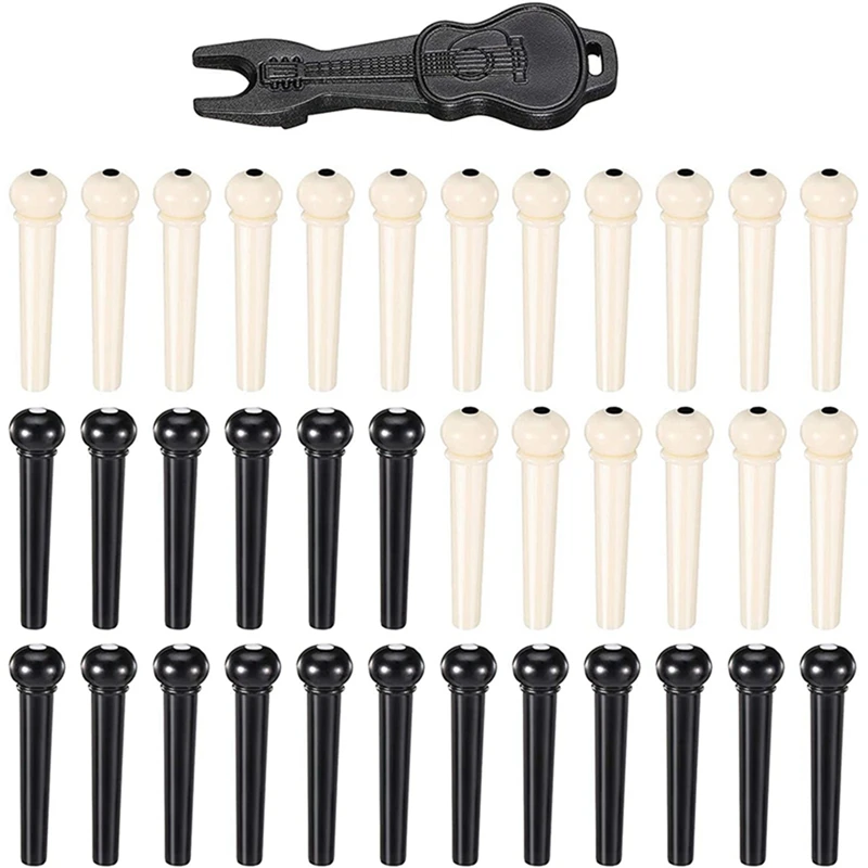 

180 Pieces Acoustic Guitar Bridge Pins Pegs In White And Black With 5 Piece Bridge Pin Puller Remover In Guitar