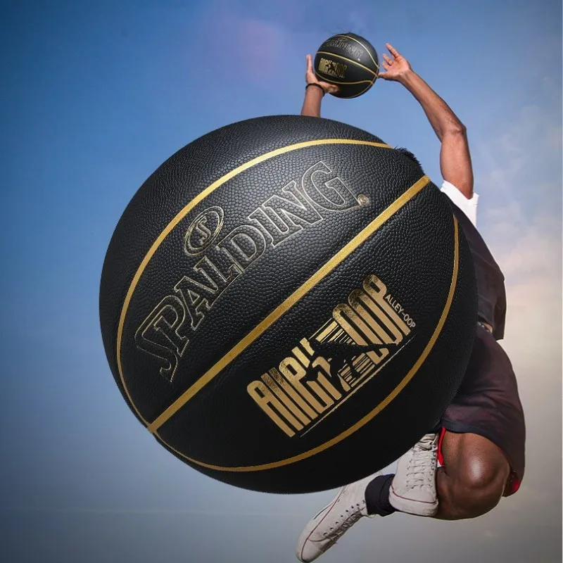 Spalding Highlight ALL EY-00P Black Gold Basketball 77-518Y PU Wear-resistant Indoor Outdoor Match Basketball Ball Size 7