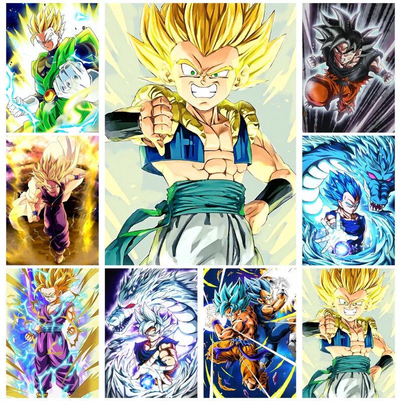 

Oil Painting Bandai classic Japanese Anime Dragon Ball Figure Gogeta Wall Art Mural Suitable for Home Bedroom Decor 40x50cm