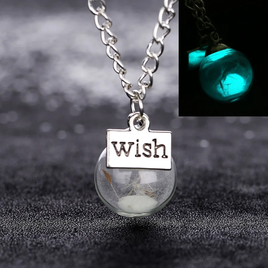 

Glow-in-the-dark Glass Cover Ball Handmade Necklace DIY Creative Dandelion Dried Flower Collarbone Necklace Jewelry Wholesale